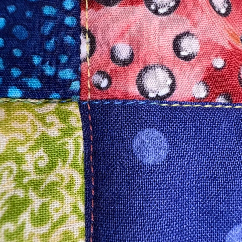 Handmade Patchwork Quilt Multi Pattern Geometric‎ Floral Red Blue Green 53x39